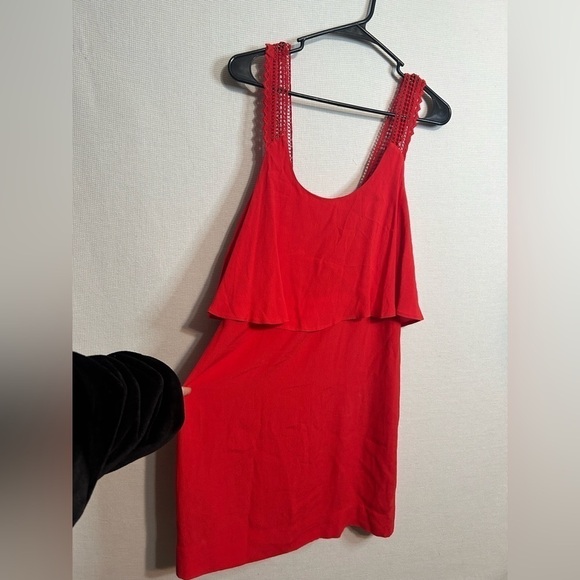 Anthropologie Maeve viscose blend cocktail casual red tiered dress - Picture 7 of 9